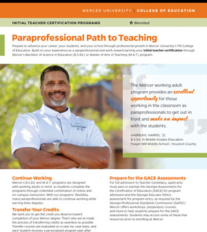 Mercer University Paraprofessional Path to Teaching